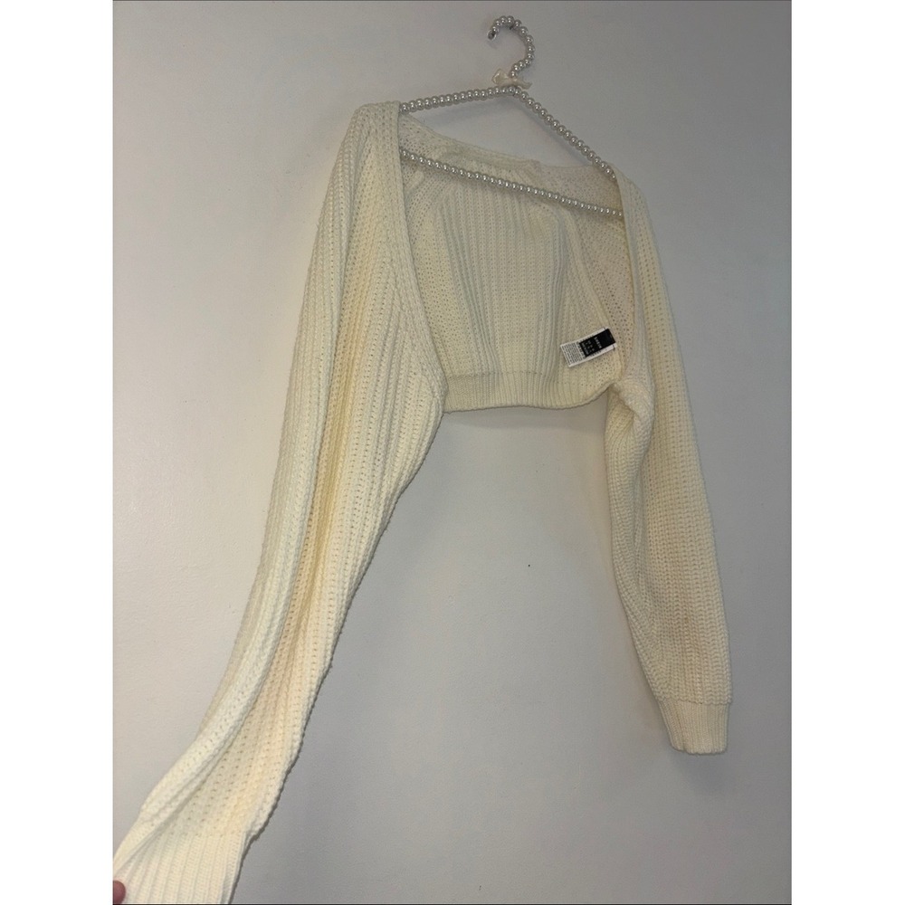 SHEIN White Ribbed Knit Cropped Shrug Bolero Sweater Size S yoga pilates capsule - Picture 3 of 7